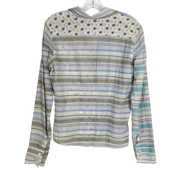 NWOT WHITE STUFF Blouse Womens 2~XS~S Patchwork Floral Stripe Button-Up Long-Slv - Picture 2 of 8